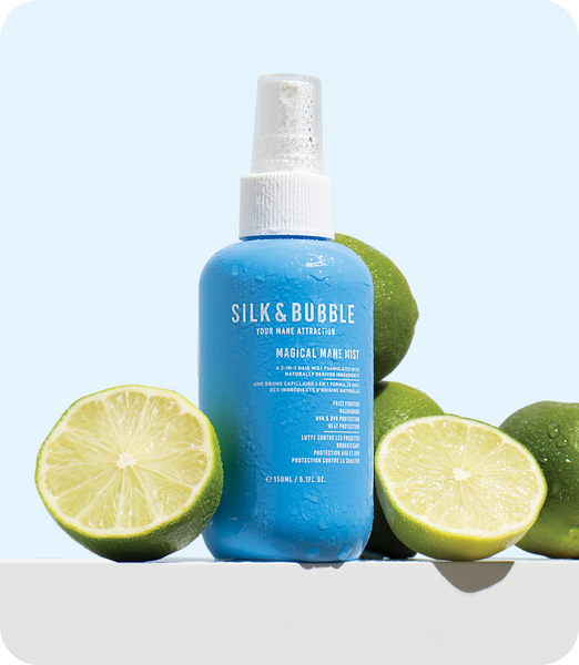 Silk and bubble Your Mane Attraction Magical Mane Mist bottle, containing a luxurious mist that revitalizes and nourishes hair